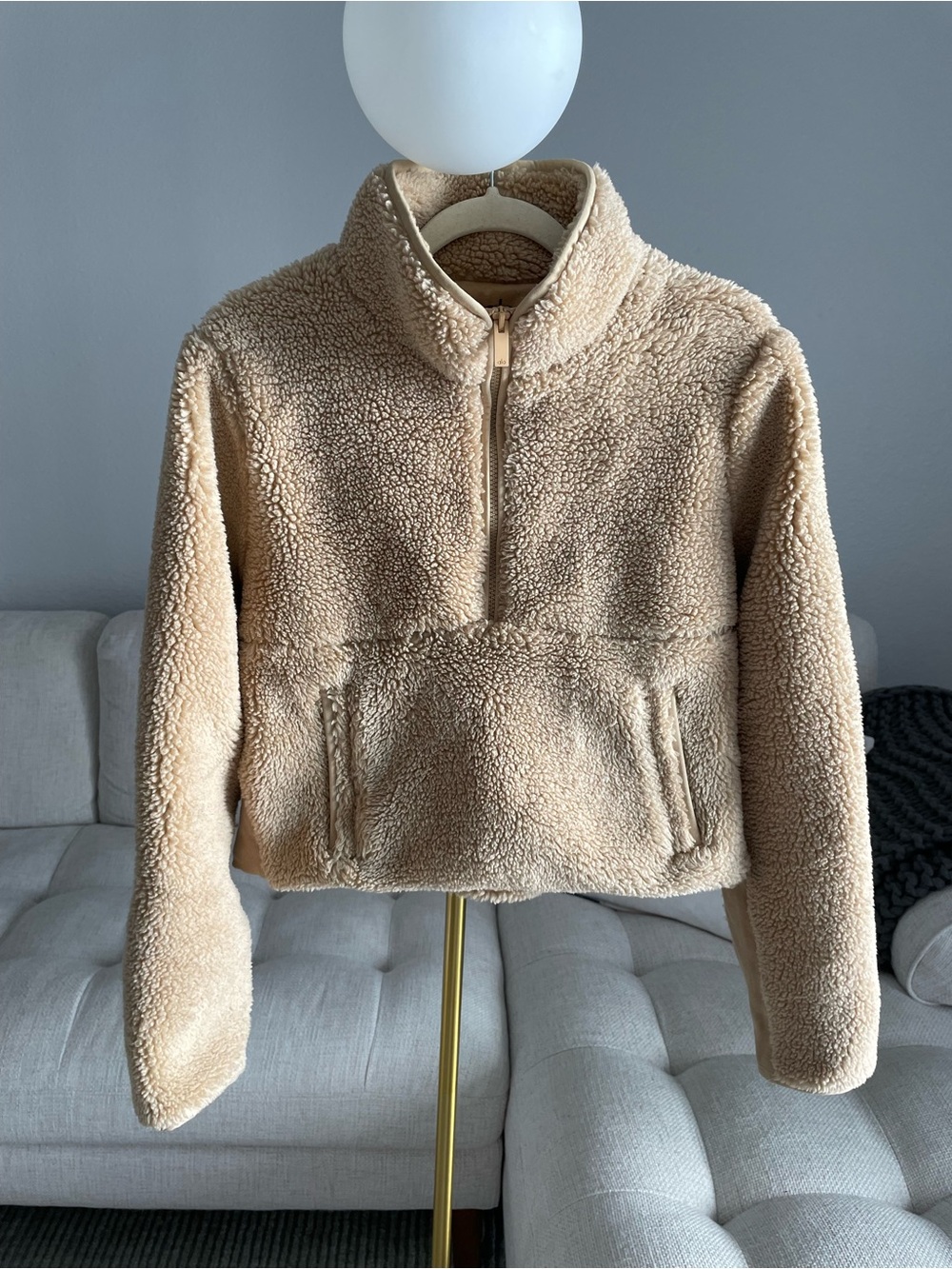 Rare Alo Yoga Shanti Half Zip Fluffy Sherpa Jacket Camel Tan